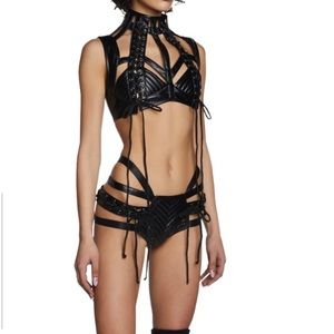 Black Leather Chic Edgy 2-Piece Set